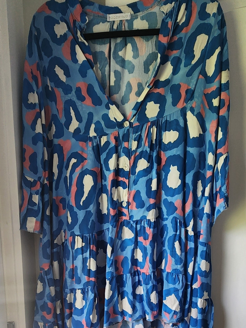 Zara Blue Multicolor Animal-Print Tiered Button-Front Tunic